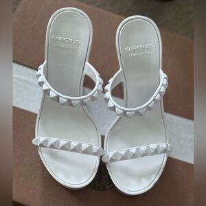 Carmensol White Studded Wedge Sandals